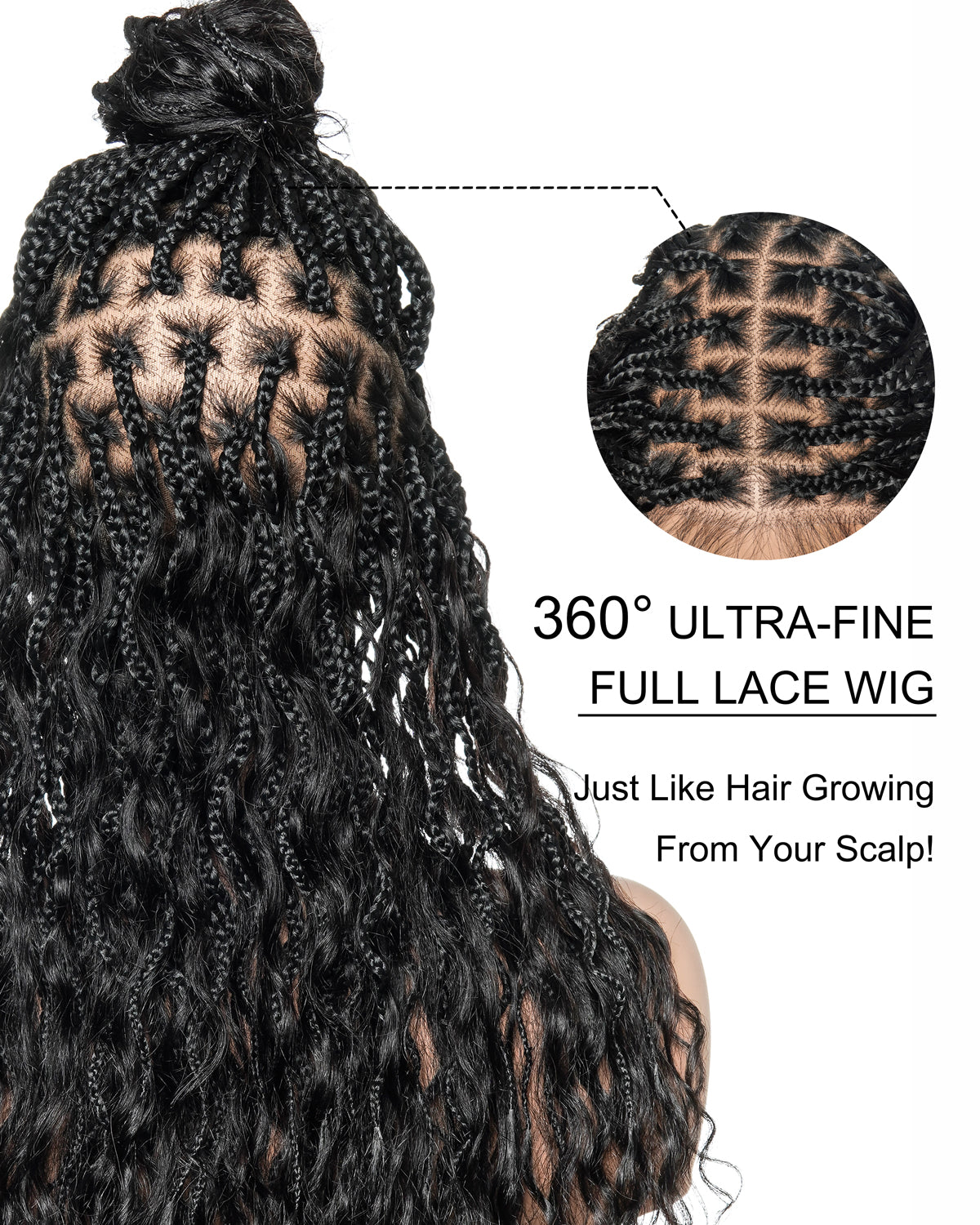 24 Inches Wavy Box Braids with Human Hair Cascading Boho Waves Boho Box Braided Wig