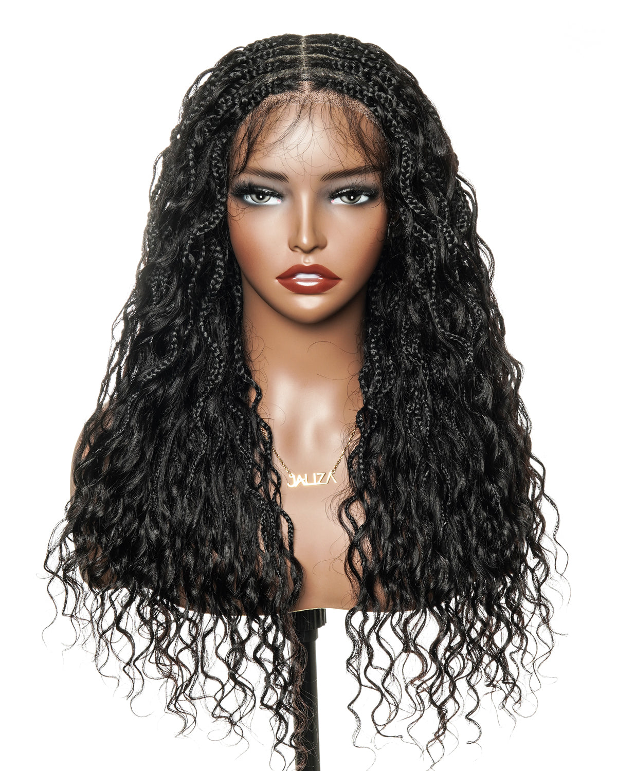 24 Inches Wavy Box Braids with Human Hair Cascading Boho Waves Boho Box Braided Wig