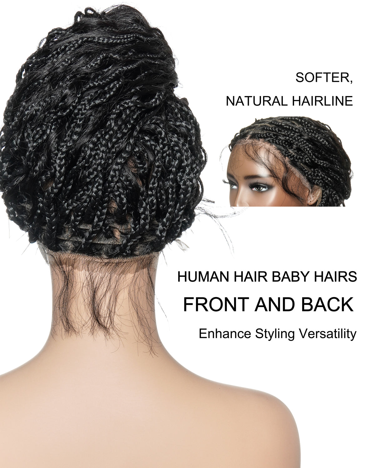 24 Inches Wavy Box Braids with Human Hair Cascading Boho Waves Boho Box Braided Wig