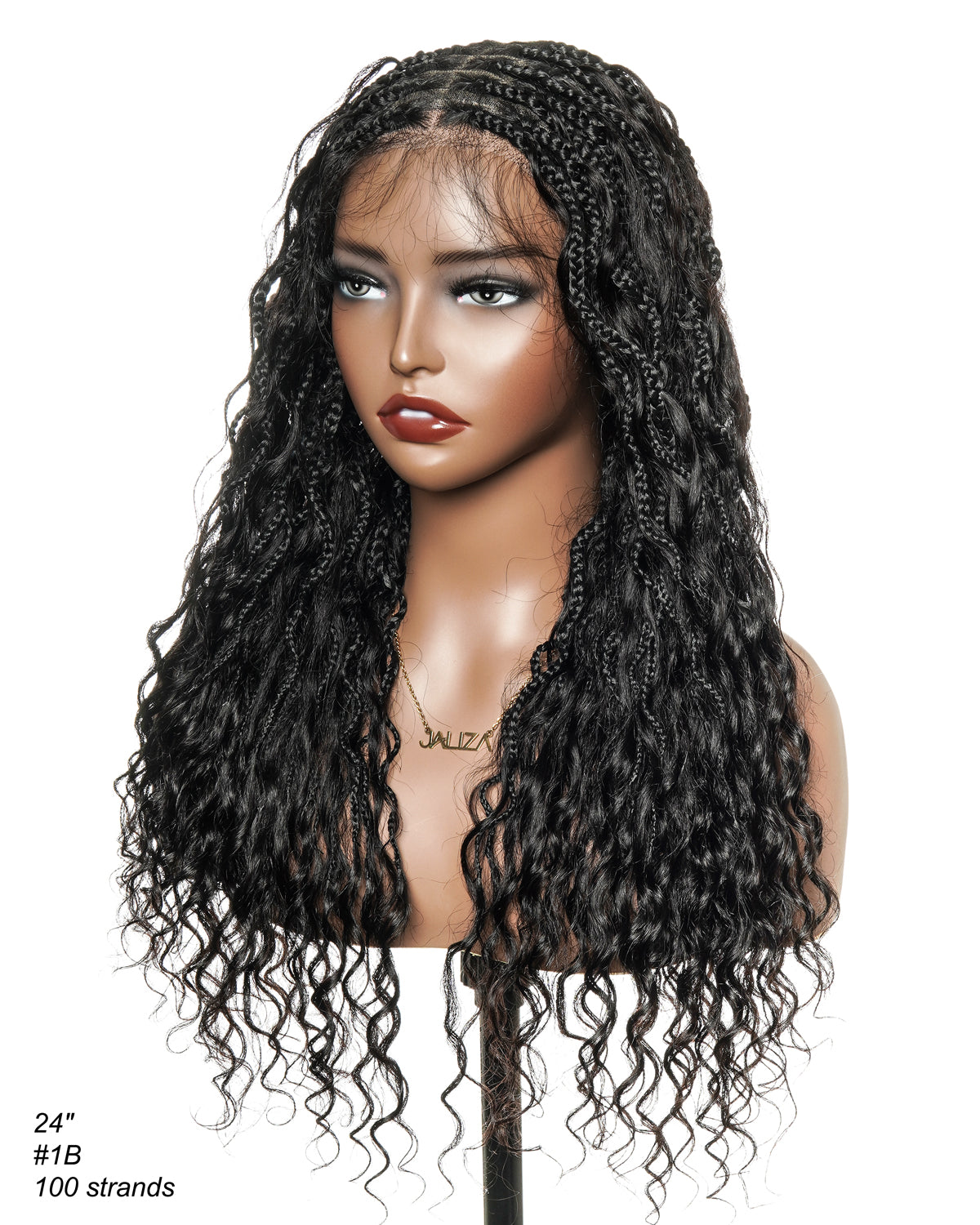 24 Inches Wavy Box Braids with Human Hair Cascading Boho Waves Boho Box Braided Wig