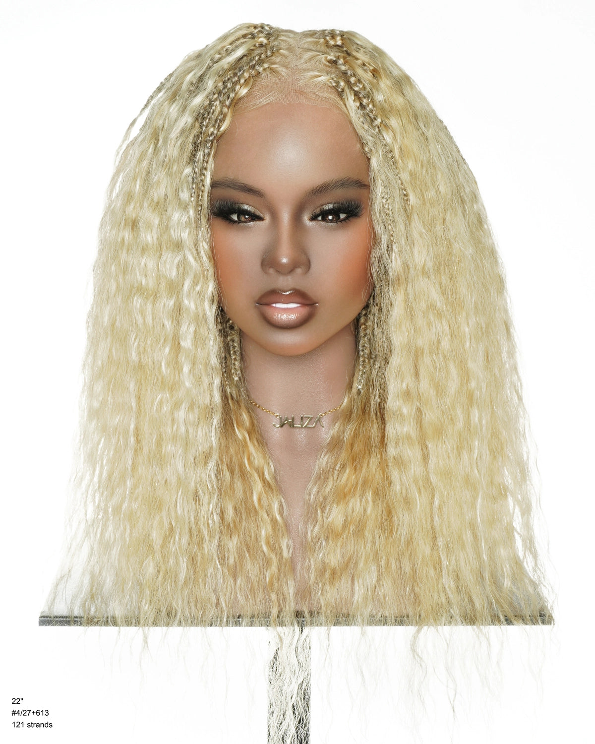 22" #613 Blonde Human Hair Wet & Wavy Boho Small Box Braided Full Lace Wig