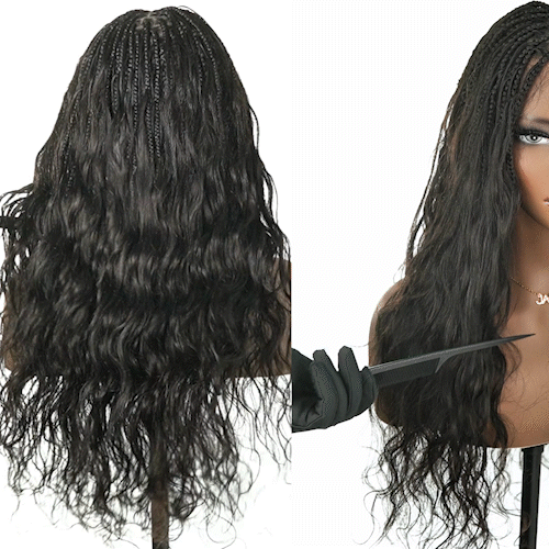 Michelle 28" Human Hair Loose Body Boho Curls Full-Dense 121 Strands Knotless Box Braided Wig With Pre Bleached Human Hair Lace Base