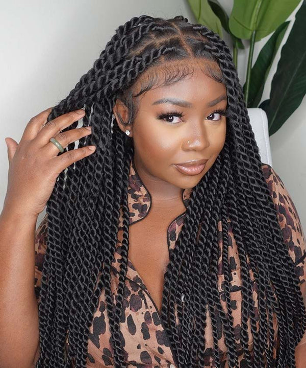 Fancivivi Large Twist Braids Over Hip-Length 36" Full Hand Tied Lace Braided Wig