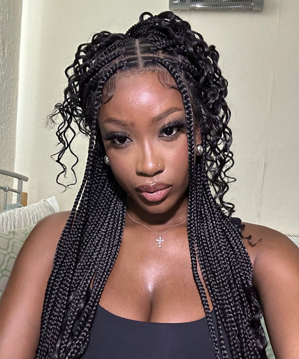 Fancivivi 36" Full Lace Knotless Small Square Box Braids with Water Wave Ends