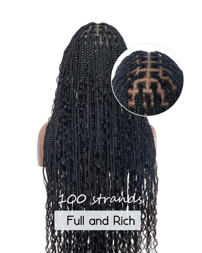 12"-36" Human Hair Deep Wave Curls Pre Bleached Knotless HD Full Lace Boho Box Braided Wig