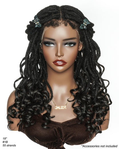 18" 100% Human Hair Pre Bleached HD Full Lace Locs Wig With Curly Ends