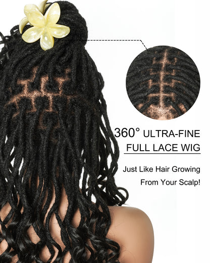 18" 100% Human Hair Pre Bleached HD Full Lace Locs Wig With Curly Ends