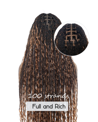 12"-36" Human Hair Deep Wave Curls Pre Bleached Knotless HD Full Lace Boho Box Braided Wig