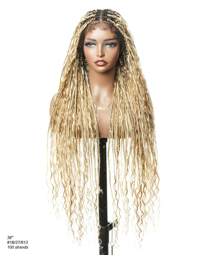 Kiki -  36"  Pre Bleached Swiss HD Lace Boho Box Braided Wig