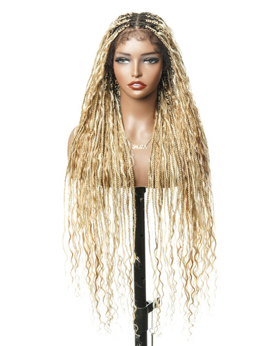 Kiki -  36"  Pre Bleached Swiss HD Lace Boho Box Braided Wig