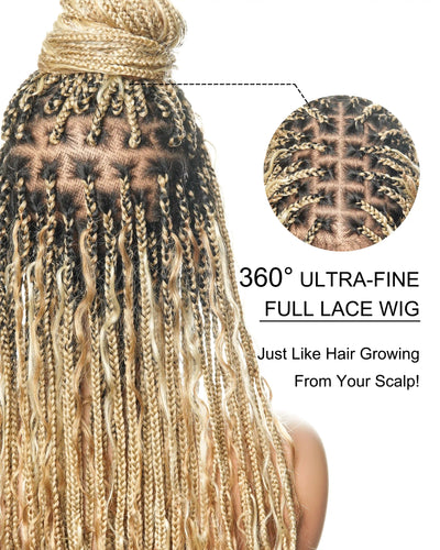 Kiki -  36"  Pre Bleached Swiss HD Lace Boho Box Braided Wig