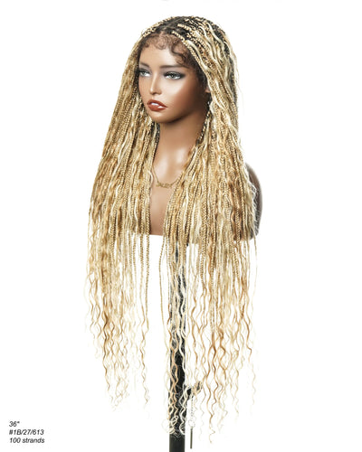 Kiki -  36"  Pre Bleached Swiss HD Lace Boho Box Braided Wig