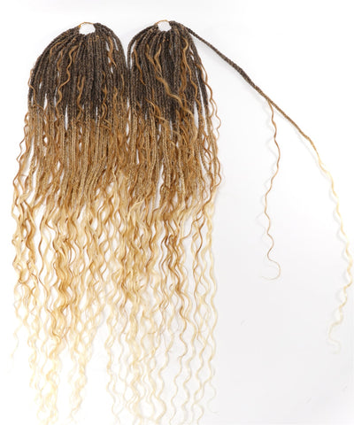 24" Pre Looped Crochet Boho Box Braids With Deep Wave Human Hair Curls - 80 Strands/Pack