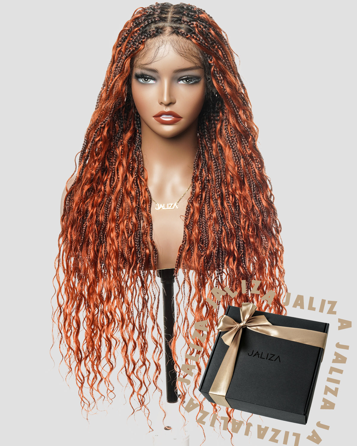 Thanksgiving Gift Box: 30" Ginger Color Pre Bleached HD Full Lace Boho Box Braided Wig