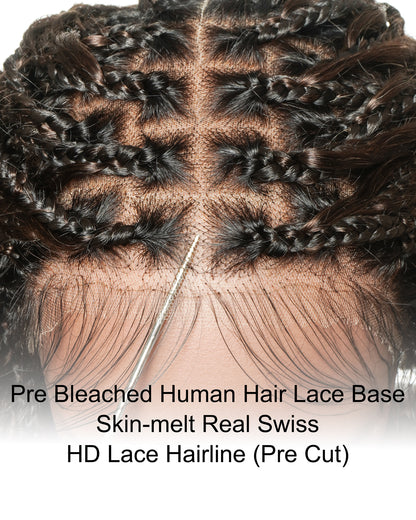 Kiki - 12" Pre Bleached HD Full Lace Bob Boho Box Braided Wig With Human Hair Boho Curls