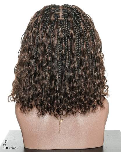 Kiki - 12" Pre Bleached HD Full Lace Bob Boho Box Braided Wig With Human Hair Boho Curls