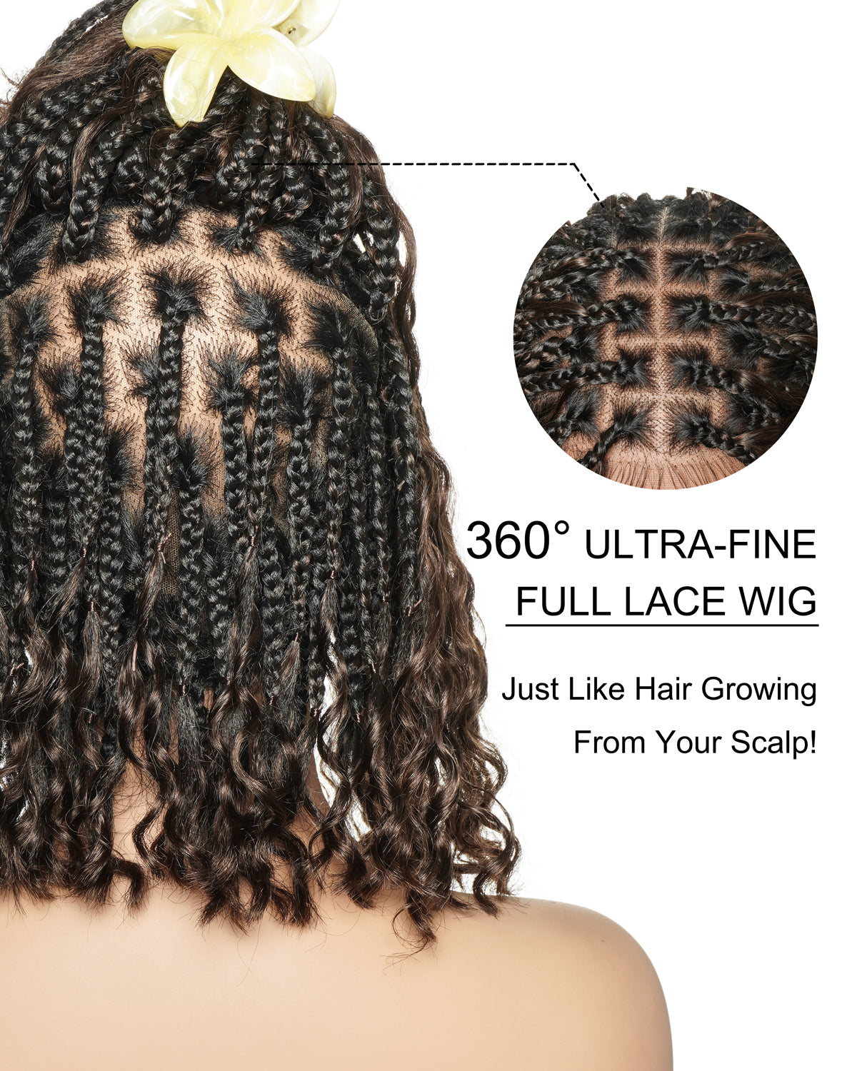 Kiki - 12" Pre Bleached HD Full Lace Bob Boho Box Braided Wig With Human Hair Boho Curls