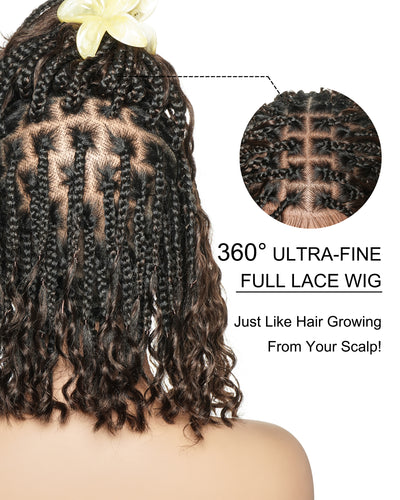 Kiki Bob 12" - JALIZA Slip-On™ Pre Bleached Swiss HD Full Lace Boho Box Braided Wig