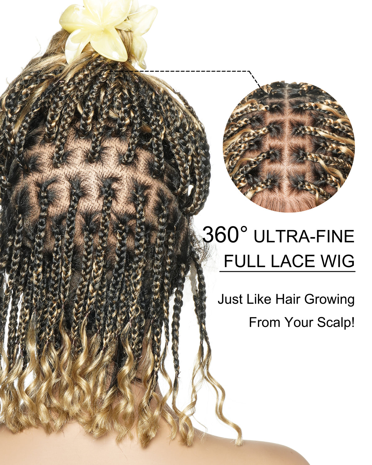 Kiki - 12" Pre Bleached HD Full Lace Bob Boho Box Braided Wig With Human Hair Boho Curls