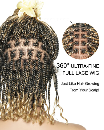 Kiki - 12" Pre Bleached HD Full Lace Bob Boho Box Braided Wig With Human Hair Boho Curls