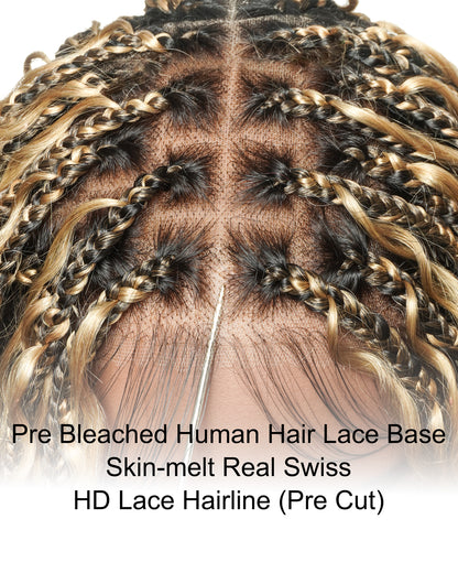 Kiki - 12" Pre Bleached HD Full Lace Bob Boho Box Braided Wig With Human Hair Boho Curls