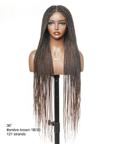 36" Pre Bleached Human Hair Swiss HD Lace Lightweight Knotless Box Braided Wig 100 Strands