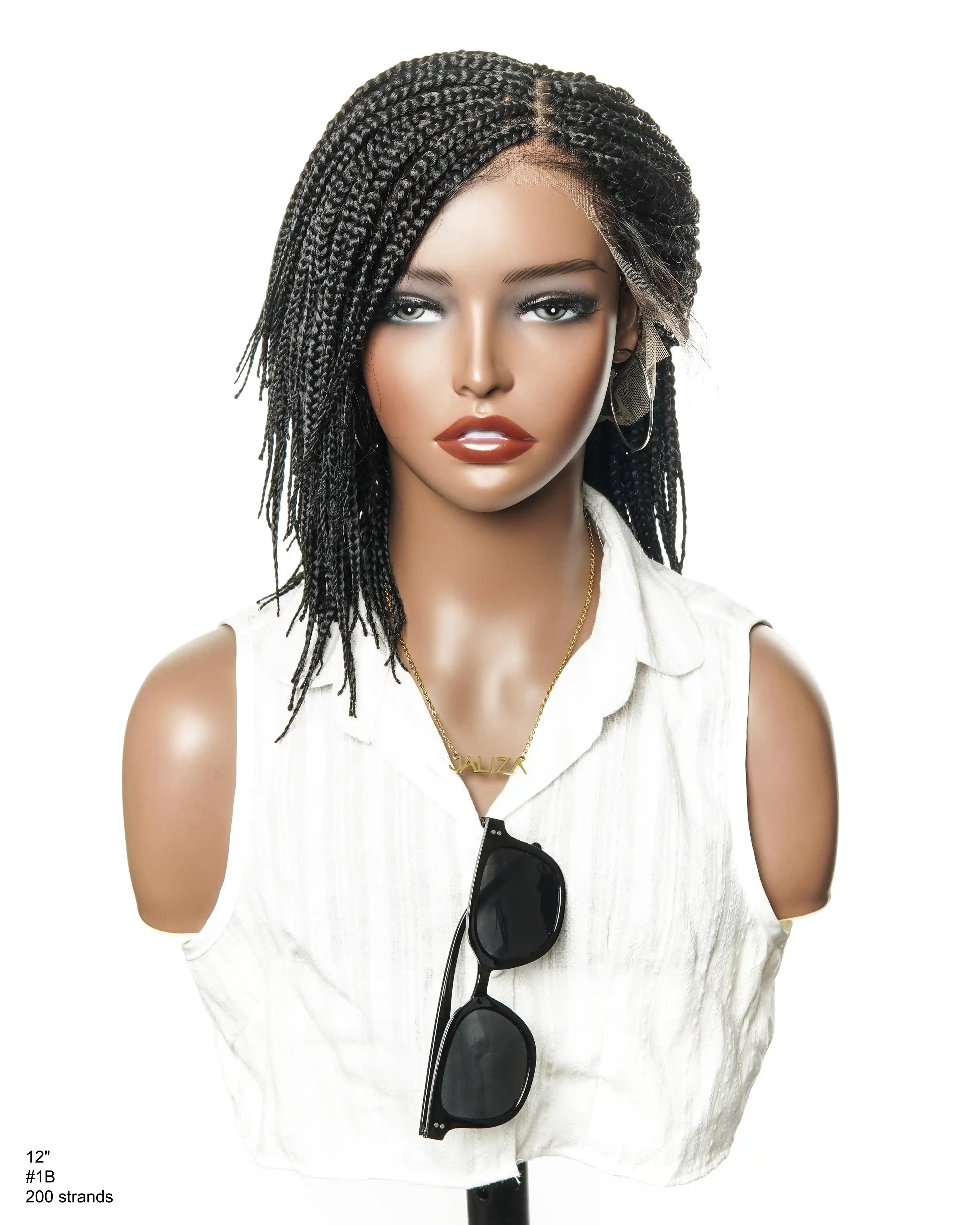12" Free Part Layered Bob Box Braided Wig (Pre Bleached Human Hair Lace Base)