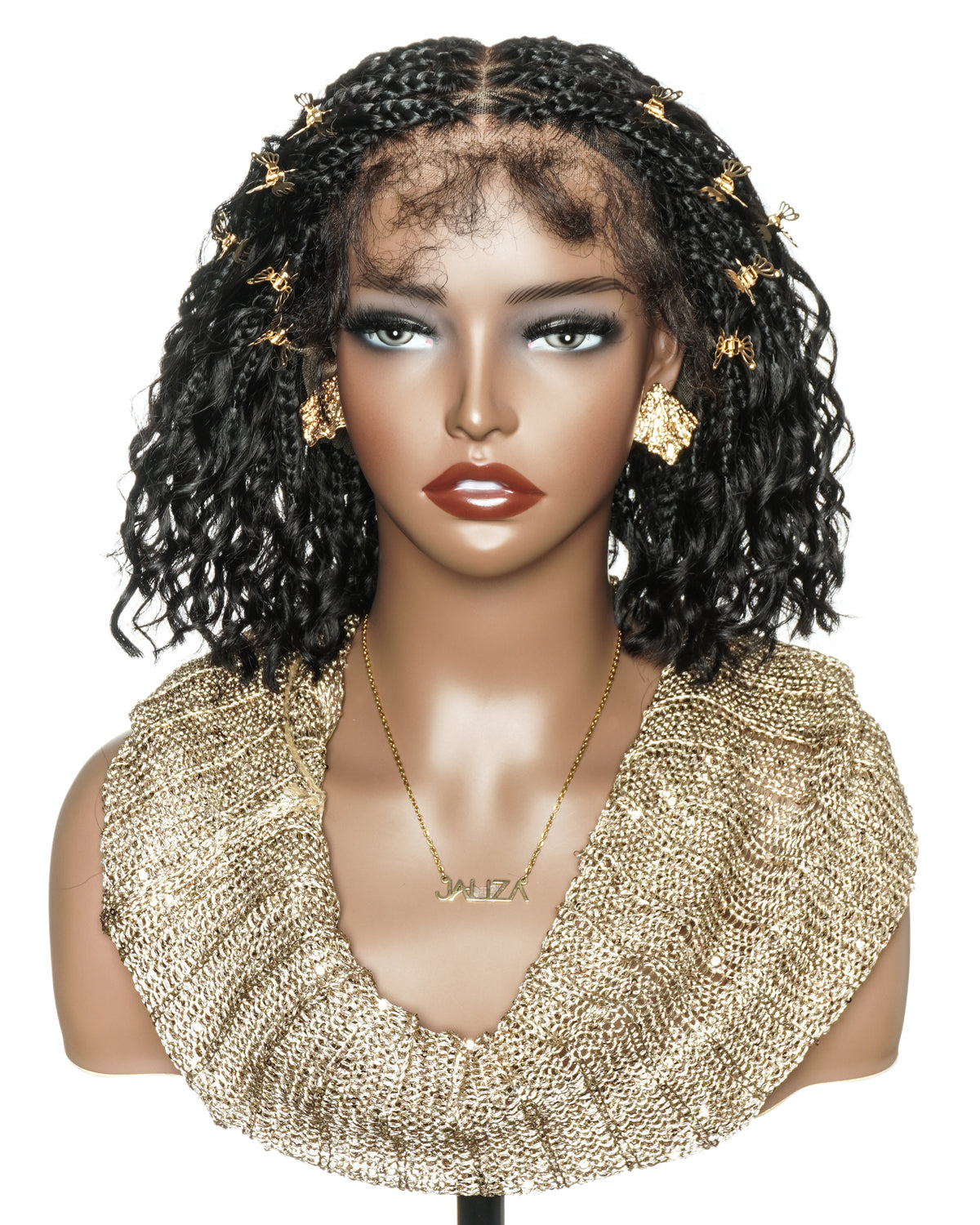 12" Pre Bleached HD Full Lace Boho Box Braided Wig With Human Hair Boho Curls