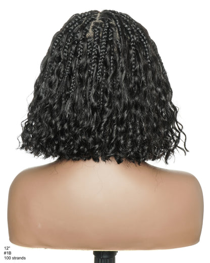 Kiki - 12" Pre Bleached HD Full Lace Bob Boho Box Braided Wig With Human Hair Boho Curls