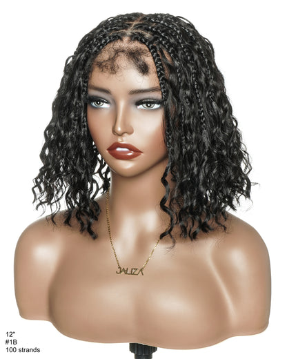 Kiki - 12" Pre Bleached HD Full Lace Bob Boho Box Braided Wig With Human Hair Boho Curls