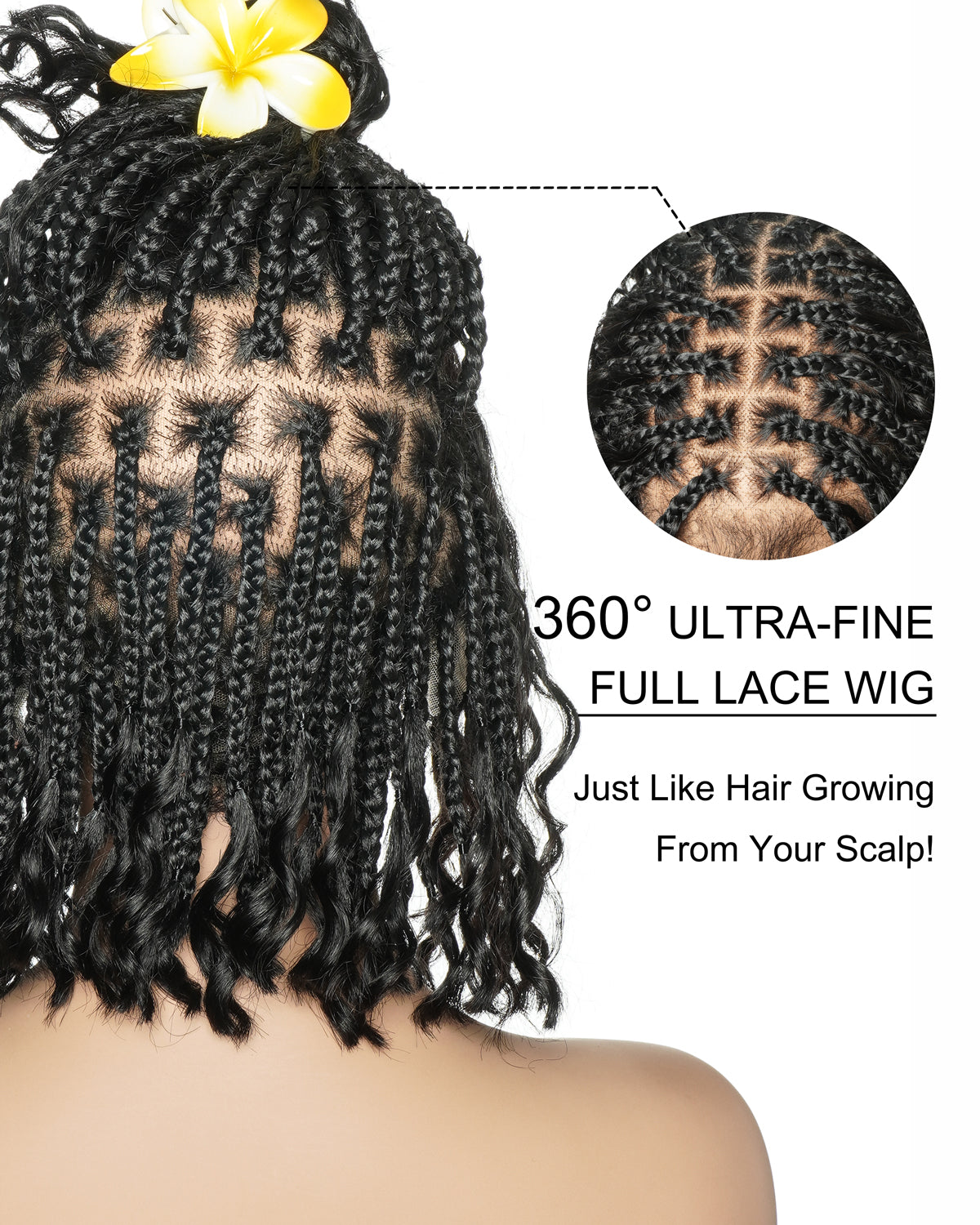 Kiki - 12" Pre Bleached HD Full Lace Bob Boho Box Braided Wig With Human Hair Boho Curls