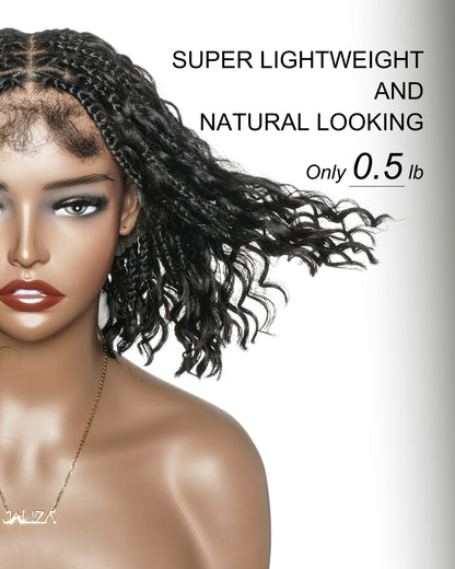 Kiki - 12" Pre Bleached HD Full Lace Bob Boho Box Braided Wig With Human Hair Boho Curls