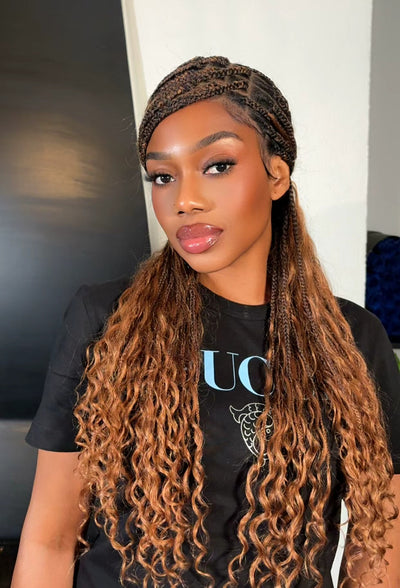 Kiki -  24" Pre Bleached Human Hair Lace Base Swiss HD Full Lace Human Hair Curls Boho Box Braided Wig
