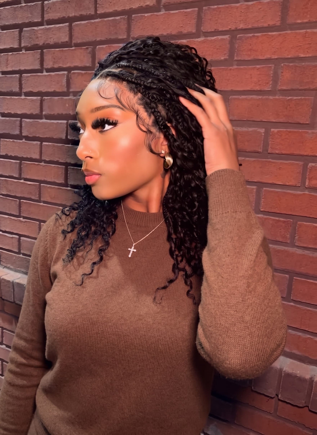 Essential Choice: 16-36" Human Hair Boho Curls Hand Tied Swiss HD Full Lace Knotless Braided Wig