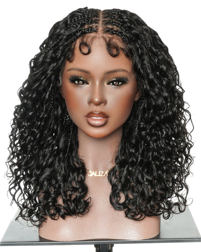 Nami - Drawstring Cap Glueless Water Wave Human Hair Curls Pre Bleached Swiss HD Full Lace Knotless Boho Box Braided Wig