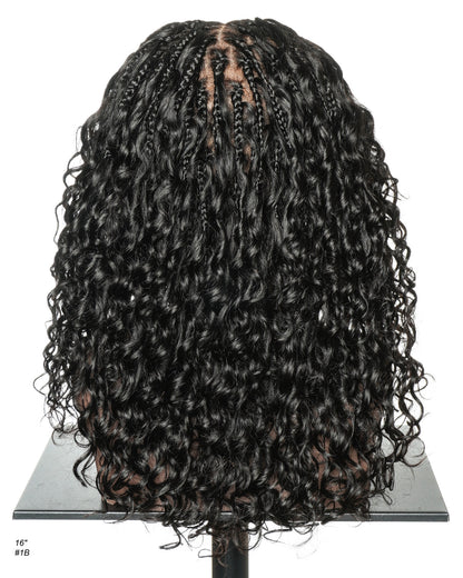 16" 100% Human Hair HD Full Lace Boho Box Braided Wig Pre Cut & Pre Bleached & Pre Plucked