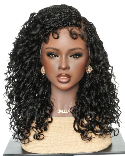 Nami - Drawstring Cap Glueless Water Wave Human Hair Curls Pre Bleached Swiss HD Full Lace Knotless Boho Box Braided Wig