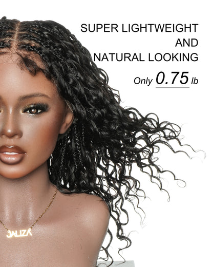 16" 100% Human Hair HD Full Lace Boho Box Braided Wig Pre Cut & Pre Bleached & Pre Plucked
