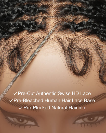 16" 100% Human Hair HD Full Lace Boho Box Braided Wig Pre Cut & Pre Bleached & Pre Plucked