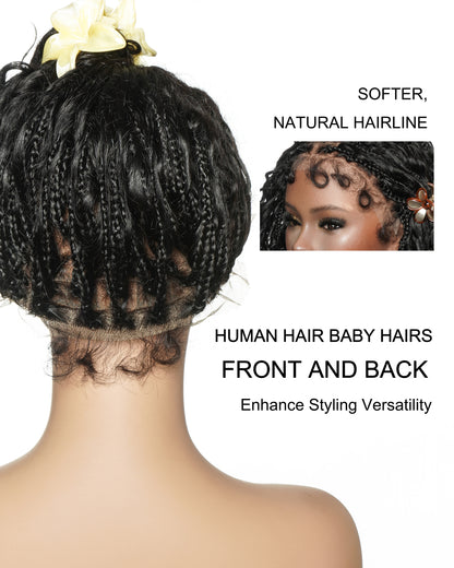 16" 100% Human Hair HD Full Lace Boho Box Braided Wig Pre Cut & Pre Bleached & Pre Plucked