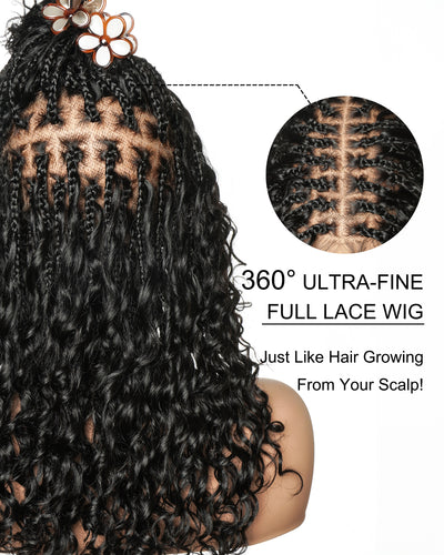 Nami - 100% Human Hair Drawstring Cap Swiss HD Full Lace Water Wave Boho Box Braided Wig Pre Cut & Pre Bleached & Pre Plucked
