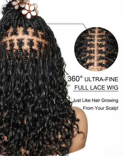16" 100% Human Hair HD Full Lace Boho Box Braided Wig Pre Cut & Pre Bleached & Pre Plucked
