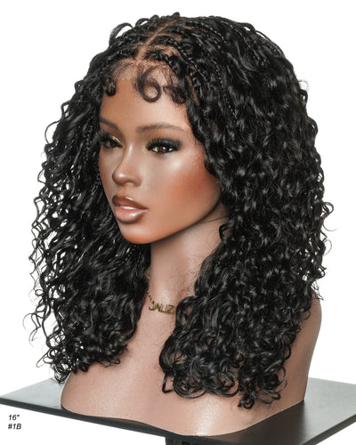 Nami - 100% Human Hair Drawstring Cap Swiss HD Full Lace Water Wave Boho Box Braided Wig Pre Cut & Pre Bleached & Pre Plucked