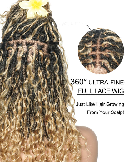 16" Pre Bleached HD Full Lace Boho Locs Wig With Human Hair Boho Curls