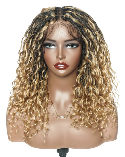 Lola - 16" Pre Bleached Swiss HD Full Lace Boho Locs Wig With Human Hair Boho Curls