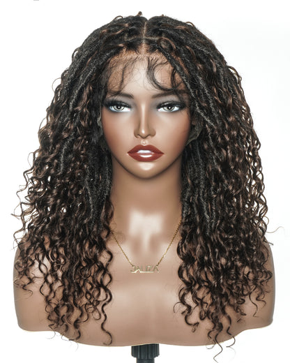 16" Pre Bleached HD Full Lace Boho Locs Wig With Human Hair Boho Curls