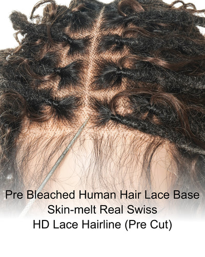 Lola - 16" Pre Bleached Swiss HD Full Lace Boho Locs Wig With Human Hair Boho Curls