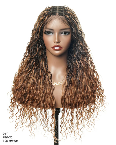 Wavina - 24 Inches Wavy Box Braids with Human Hair Cascading Boho Waves Boho Box Braided Wig