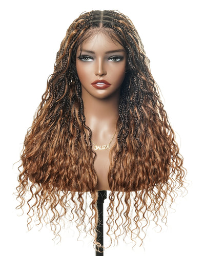 Wavina - 24 Inches Wavy Box Braids with Human Hair Cascading Boho Waves Boho Box Braided Wig
