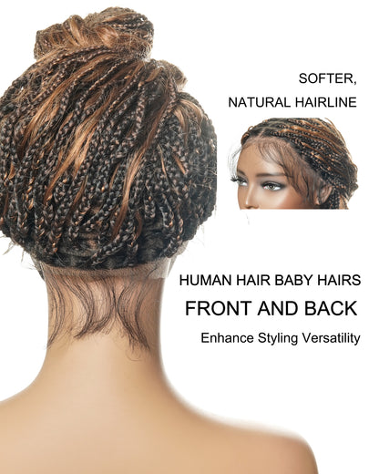 24 Inches Wavy Box Braids with Human Hair Cascading Boho Waves Boho Box Braided Wig